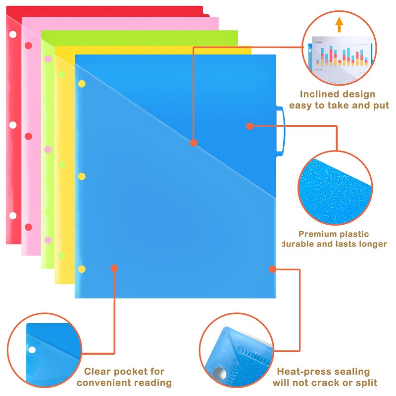 WOT I Durable 5-Tab Binder Dividers with Clear Pocket - 3 Sets, Reusable Plastic Dividers for 3 Ring Binder, 5 Vibrant Colors, Tear-Resistant, Total 15 Tabs (School & Office Supplies) - Image 2